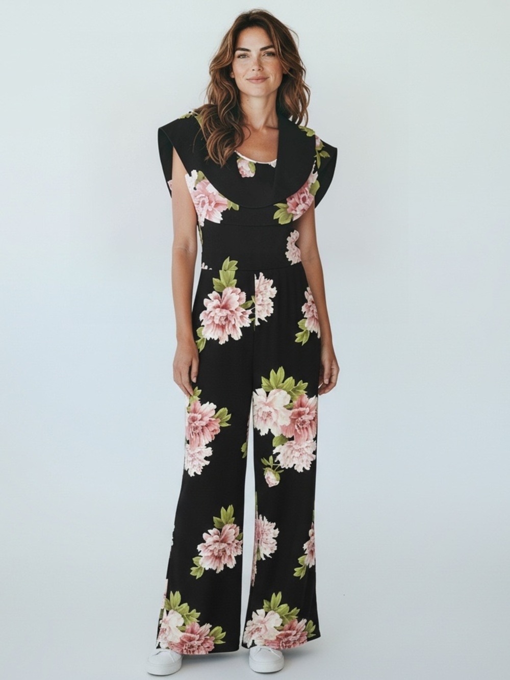 Fashion Nova Black Jumpsuit with Pink Floral Print